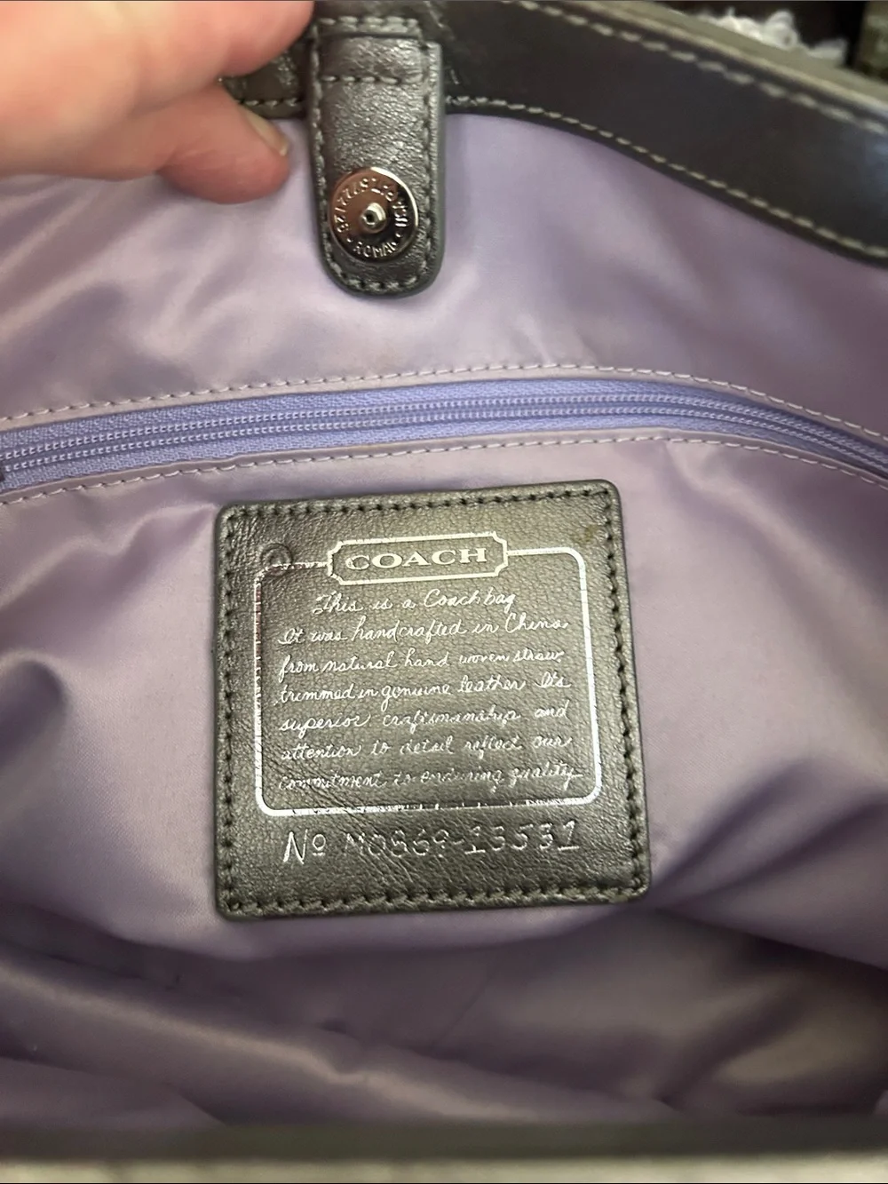 Coach Straw Floral Appliqué Tote with Olive Trim - Picture 4 of 5